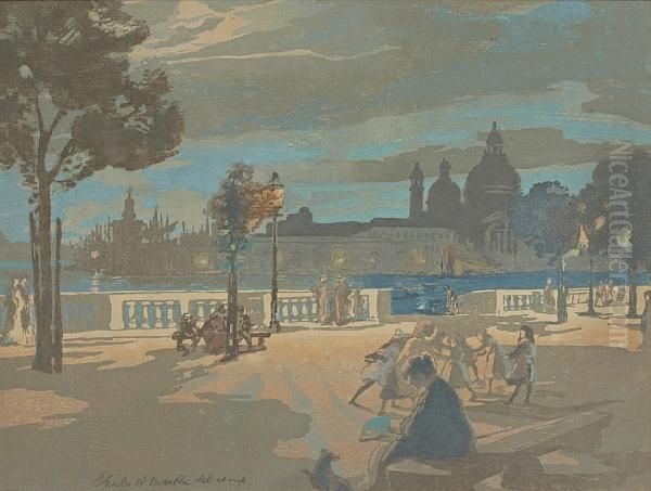 Children Playing On A Terraza, Venice Oil Painting by Charles Hodge Mackie