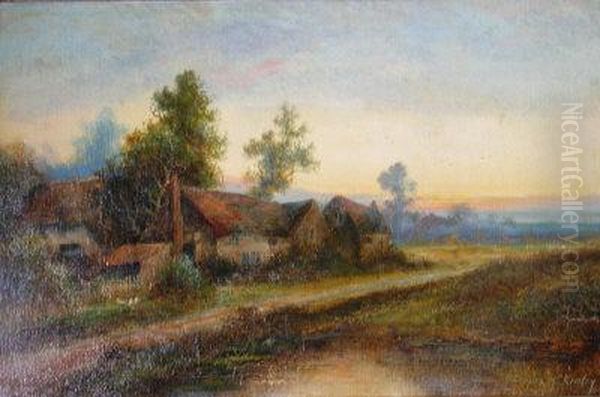 A View Of A Farm At Sunset Oil Painting by Charles Mackinley