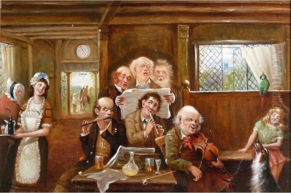 Interior Scene With Ceilidh Band And Singers Oil Painting by Archibald Mackinnon