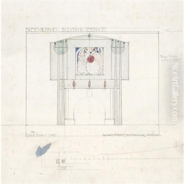 Sketch For Panel, 3 Lilybank Terrace Oil Painting by Charles Rennie Mackintosh