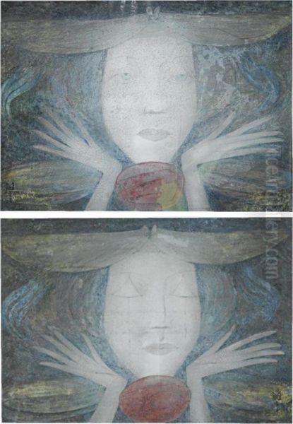 'girl With Eyes Shut' And 'girl With Eyes Open': A Pair Oil Painting by Margaret MacDonald Mackintosh