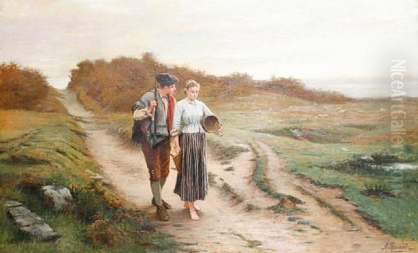 A Country Lane Proposal Oil Painting by Peter Macnab