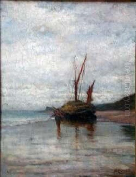 Low Tide With Shrimper Oil Painting by Peter Macnab