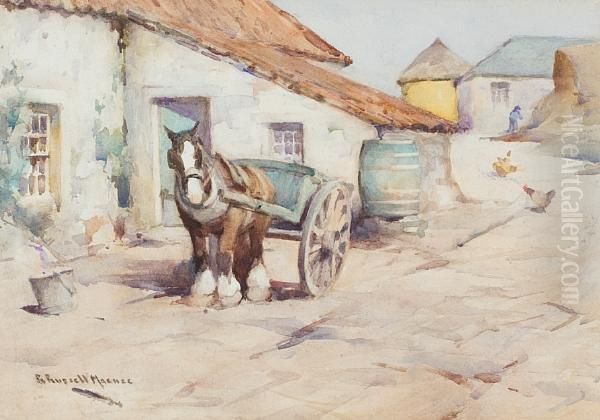 Horse-cart In A Village Oil Painting by Robert Russell Macnee