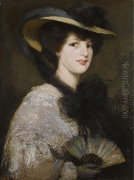 Lady With A Fan Oil Painting by Bessie MacNicol