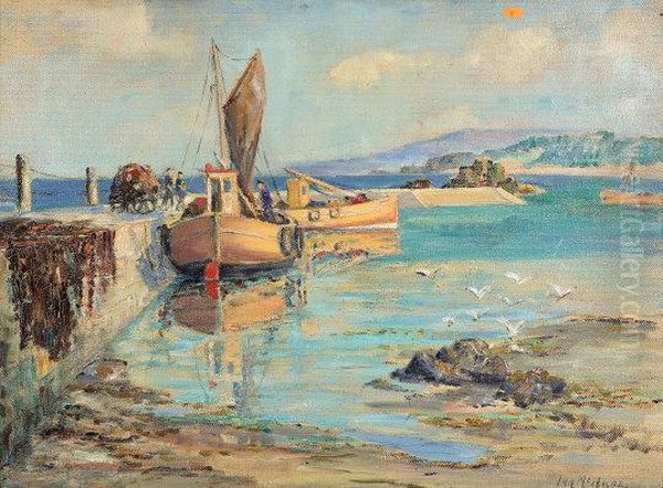 Unloading The Catch On The Scottish Coast Oil Painting by Ian Macnicol