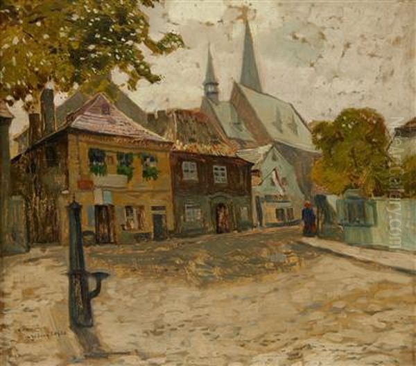 A Prague Motif Oil Painting by Gustav Macoun