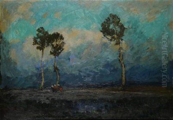 An Early Evening Landscape Oil Painting by Gustav Macoun