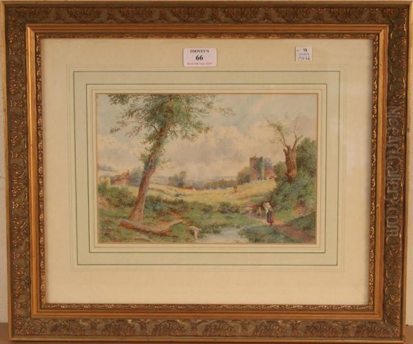 Landscape With Figures Near A Pool Of Water Oil Painting by John MacPherson