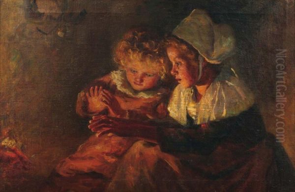 Deux Jeunes Enfants A La Chandelle Oil Painting by Margaret Campbell Macpherson