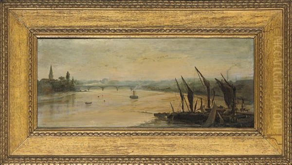 The Last Boat, Battersea Reach Oil Painting by Percy Thomas Macquoid