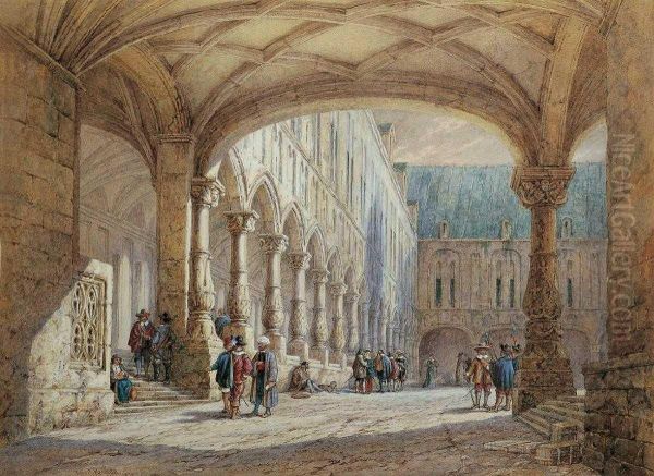 Innenhof Des Palais Episcopal In Luttich Oil Painting by Percy Thomas Macquoid