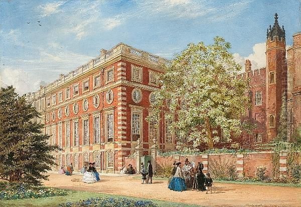 Hampton Court, Showing The Bignonia Catalpa Planted By The Mother Of The Duke Of Wellington, The Finest Tree Of The Kind In England Oil Painting by Percy Thomas Macquoid