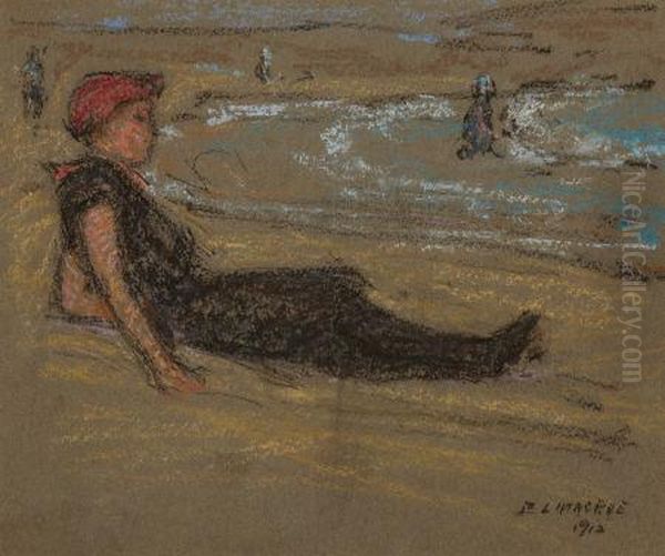 Girl At The Shore Oil Painting by Elmer Livingston Macrae