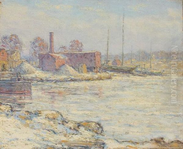 Cos Cob In Winter, A View From The Bush-holley House Oil Painting by Elmer Livingston Macrae