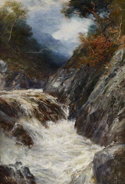 A Highland Stream In Spate Oil Painting by John MacWhirter