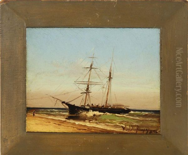 Beached Ship At Sunset Oil Painting by Wendell F. Macy