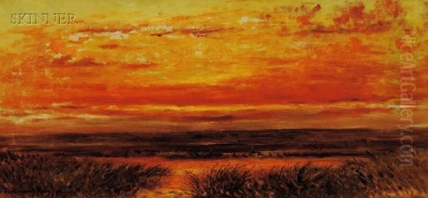 Sunset, Possibly A Nantucket Landscape Oil Painting by William Ferdinand Macy