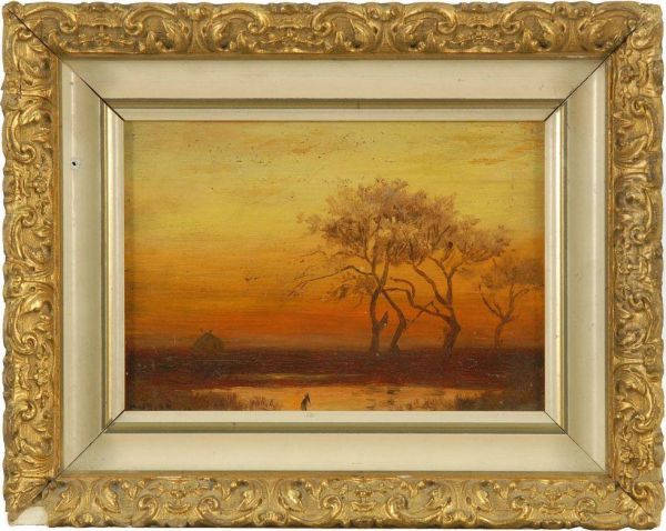 Sunset On The Marsh. Signed Lower Left W.f. Macy