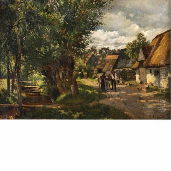 A Country Village Beside A Stream Oil Painting by William Starbuck Macy