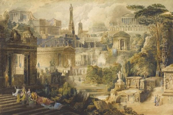 A Capricco Of A Greek City In The Time Of Pausanius Oil Painting by George Maddox