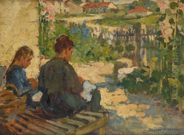 Travaux De Couture Au Jardin Oil Painting by Jacques, Jakob Madiol