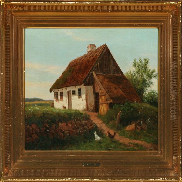 A Farm Exterior Oil Painting by Andreas Peter Madsen