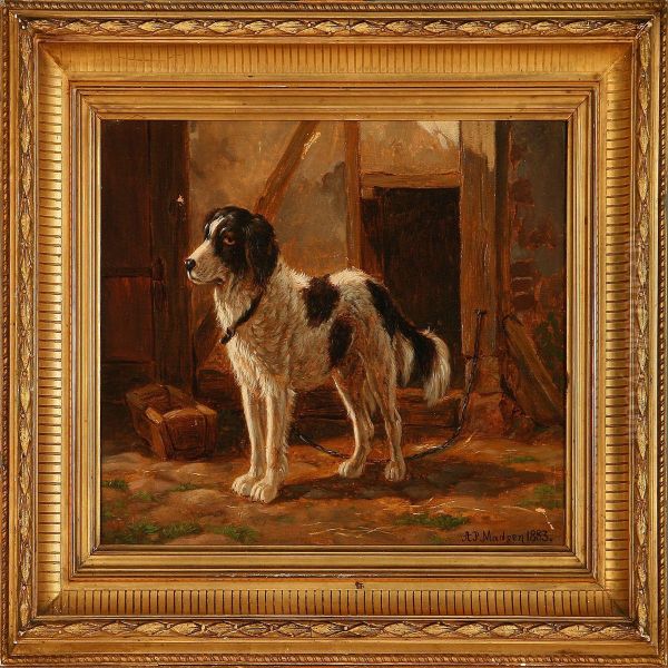 A Guard Dog Oil Painting by Andreas Peter Madsen