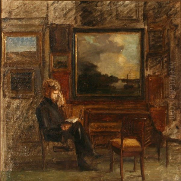 Interior From The Artist's Home With Youngest Son At Thetable Oil Painting by Karl Madsen