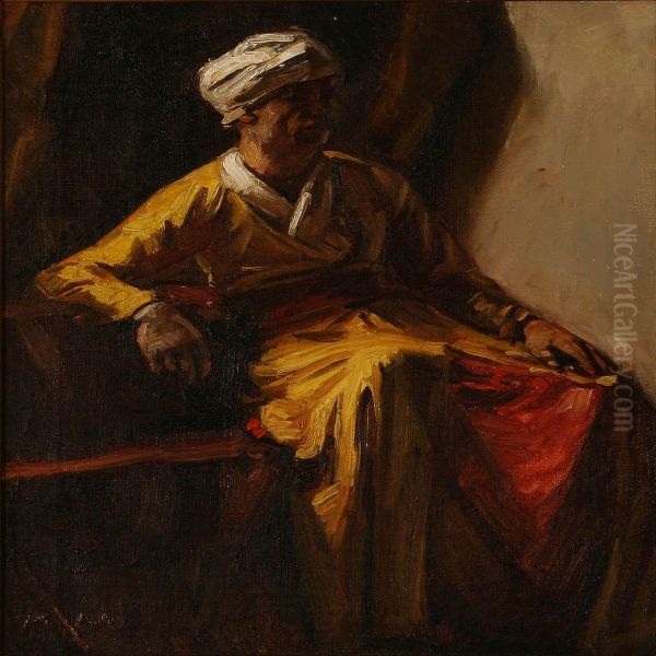 An Oriental In Yellow Robes Oil Painting by Karl Madsen