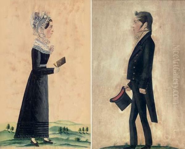 An Associated Pair Of Portraits Of A Gentleman And A Lady Oil Painting by Jacob Maentel