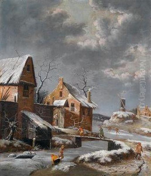 Winterlandschaft Mitgebauden An Einem Kanal Oil Painting by Johannes Maes