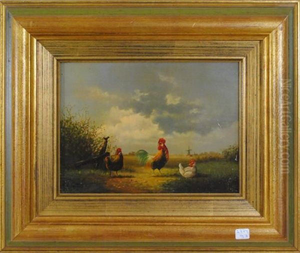 Coq Et Poules Oil Painting by M. Maes