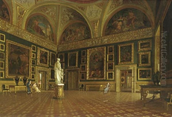 Elegant Company In The Illiad Room, The Pitti Palace,florence Oil Painting by F Maestosi