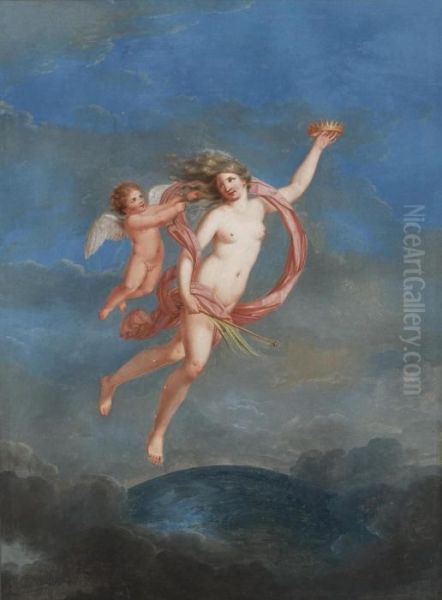 A Mythological Figure And A Putto Oil Painting by Michaelangelo Maestri