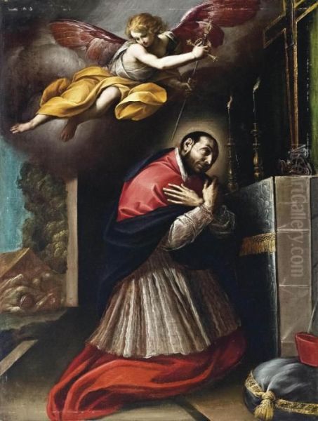 Estasi Di San Carlo Borromeo Oil Painting by Maestro Del San Sebastiano Monti