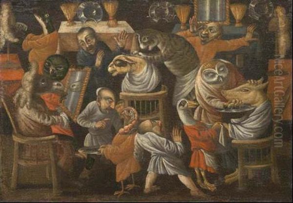 La Scuola Del Barbiere Oil Painting by Maestro Della Fertilita Dell'Uovo