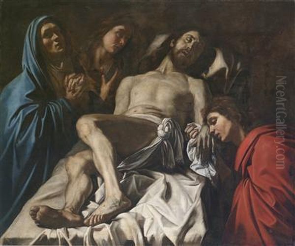 Pieta Oil Painting by Maestro Della Flagellazione Di Cesena