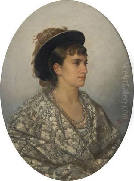 Jeune Femme Au Chapeau Deplumes Oil Painting by Louis Maeterlinck