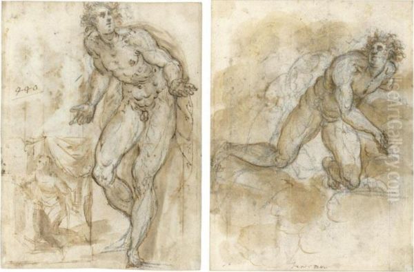 Recto: Study Of A Male Nude And A Small Sketch Of The Virgin Annunciate Oil Painting by Francesco Maffei