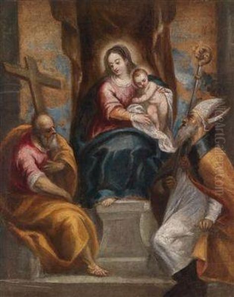 Thronende Madonna Mit Kind Und Zwei Heiligen Oil Painting by Giovanni Battista I Maganza