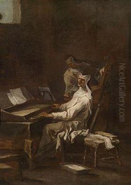 Two Nuns Playing Musical Instruments Oil Painting by Alessandro Magnasco