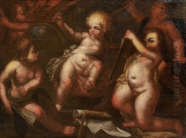 Putti Holding The Symbols Of The Liberal Arts Oil Painting by Stefano Magnasco