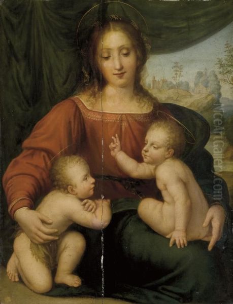 Vierge A L'enfant Avec Saint Jean-baptiste Oil Painting by Cesare Magni