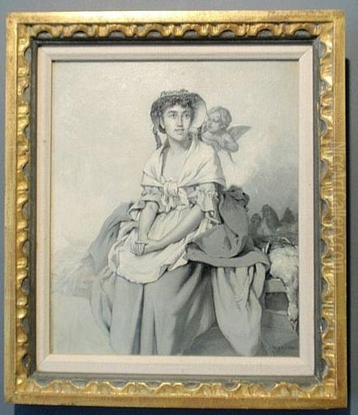 A Seated Woman With Cherub Oil Painting by William Magrath