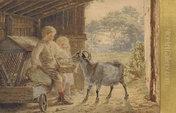 Feeding The Goat Oil Painting by Helena J. Maguire