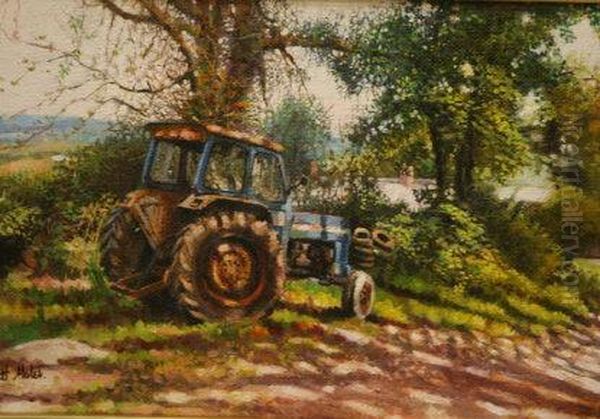 Tractor In Farmyard Oil Painting by Kate Heath Maher