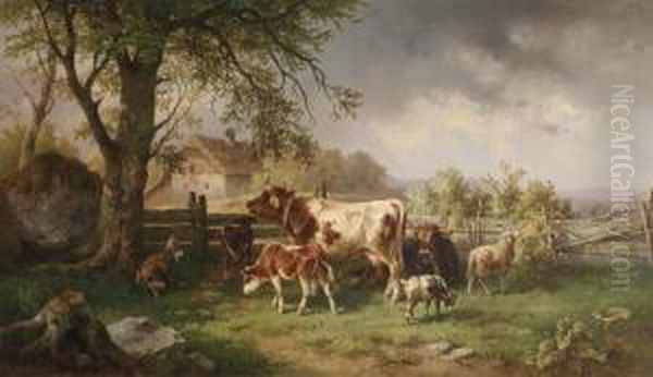 Farmyardidyll Oil Painting by Edmund Mahlknecht