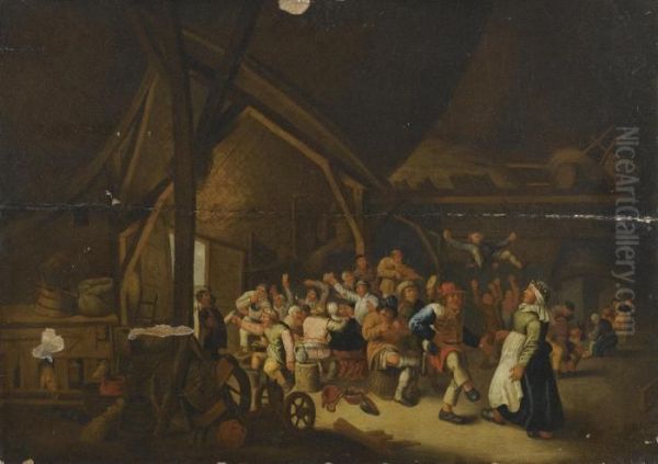 Peasants Carousing In A Barn Oil Painting by Cornelis Mahu