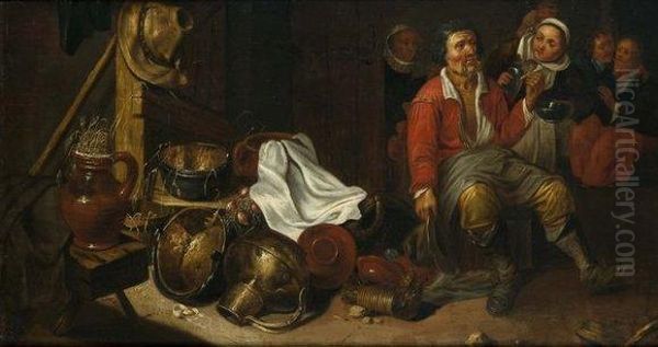 Couple Dans Une Auberge Devant Une Nature Morte De Cuisine Oil Painting by Cornelis Mahu